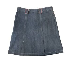 Mac & Jac Denim Knee Length Flap Pocket A Line skirt SZ 8 Pink Button Pleated